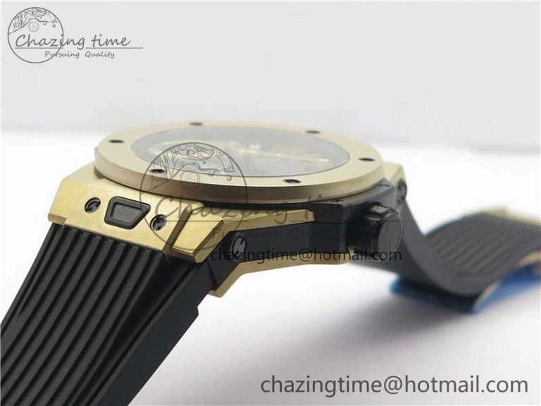 Big Bang Tourbillon King 45mm YG MJF Best Edition Skeleton Dial on Black Rubber Strap