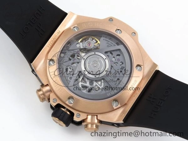 Big Bang Unico 42mm RG BBF 1:1 Best Edition Skeleton Dial Black Ceramic Bezel on Black Rubber Strap A1280 V2