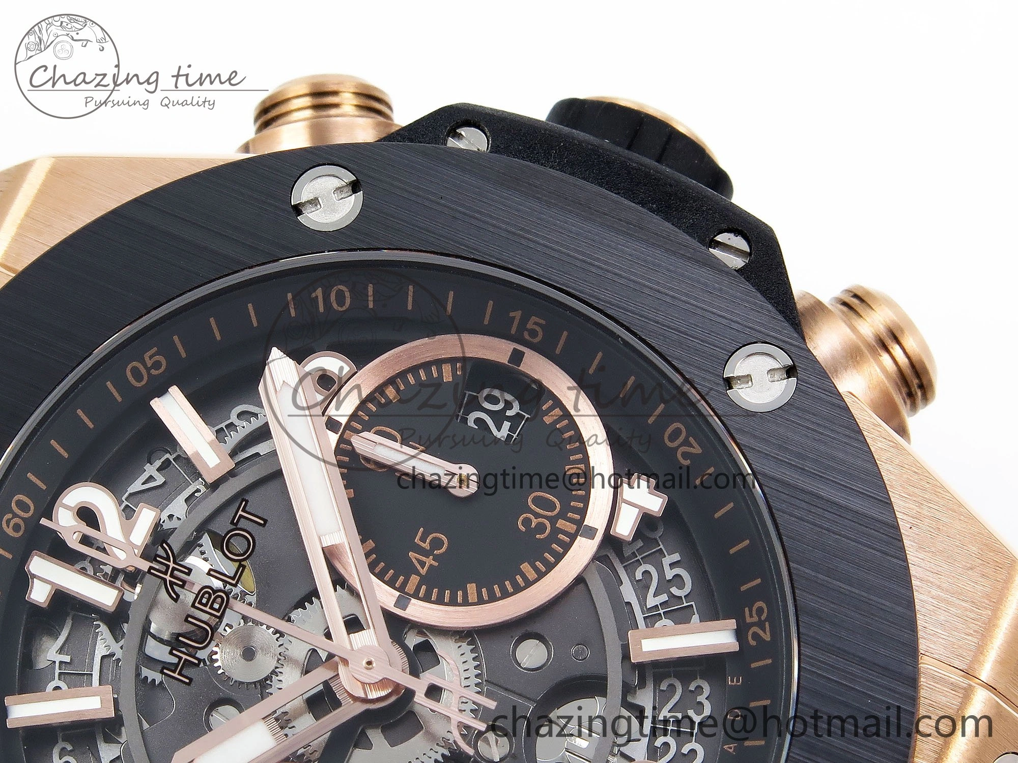 Big Bang Unico 42mm RG BBF 1:1 Best Edition Skeleton Dial Black Ceramic Bezel on Black Rubber Strap A1280 V2