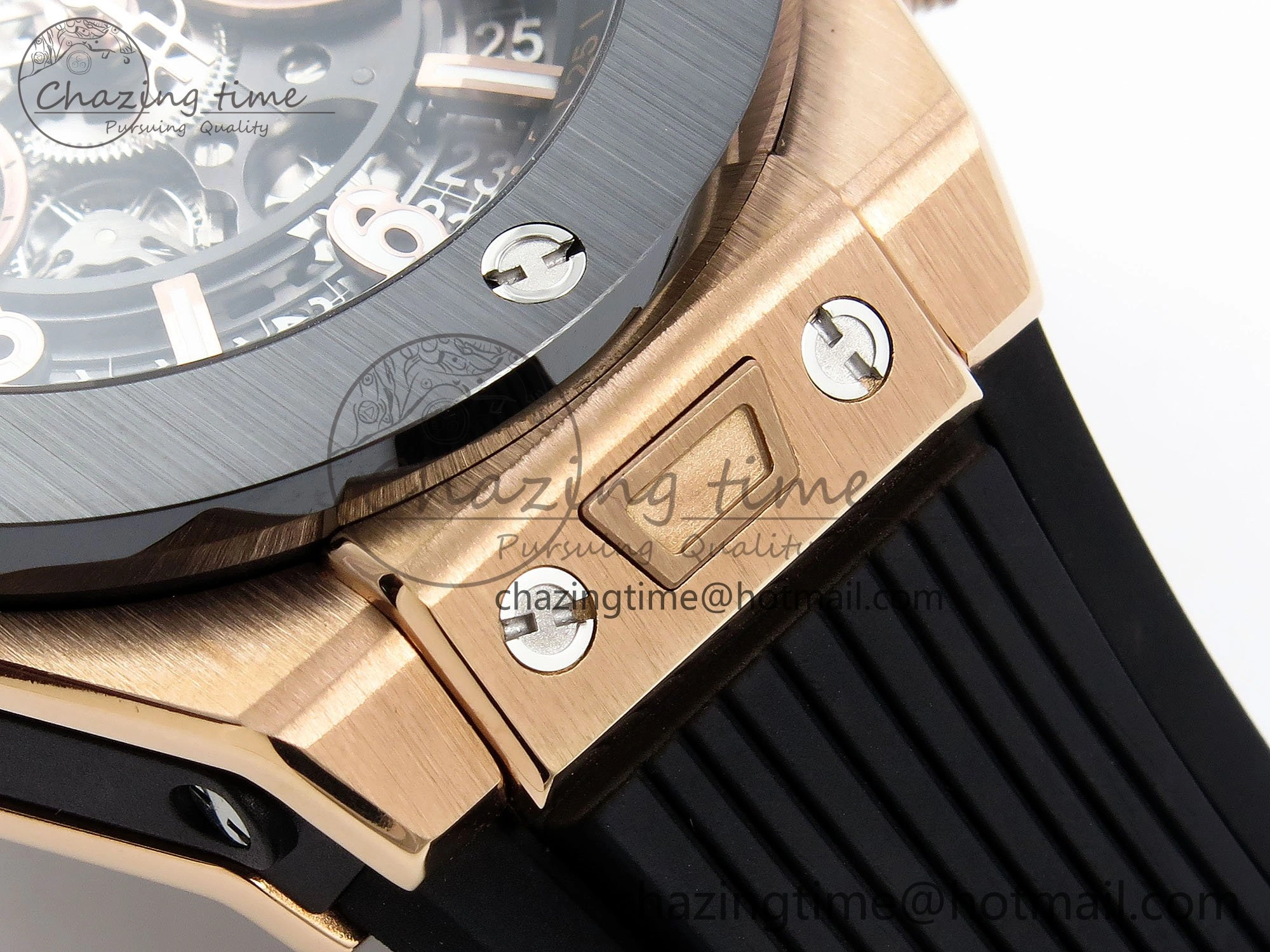 Big Bang Unico 42mm RG BBF 1:1 Best Edition Skeleton Dial Black Ceramic Bezel on Black Rubber Strap A1280 V2