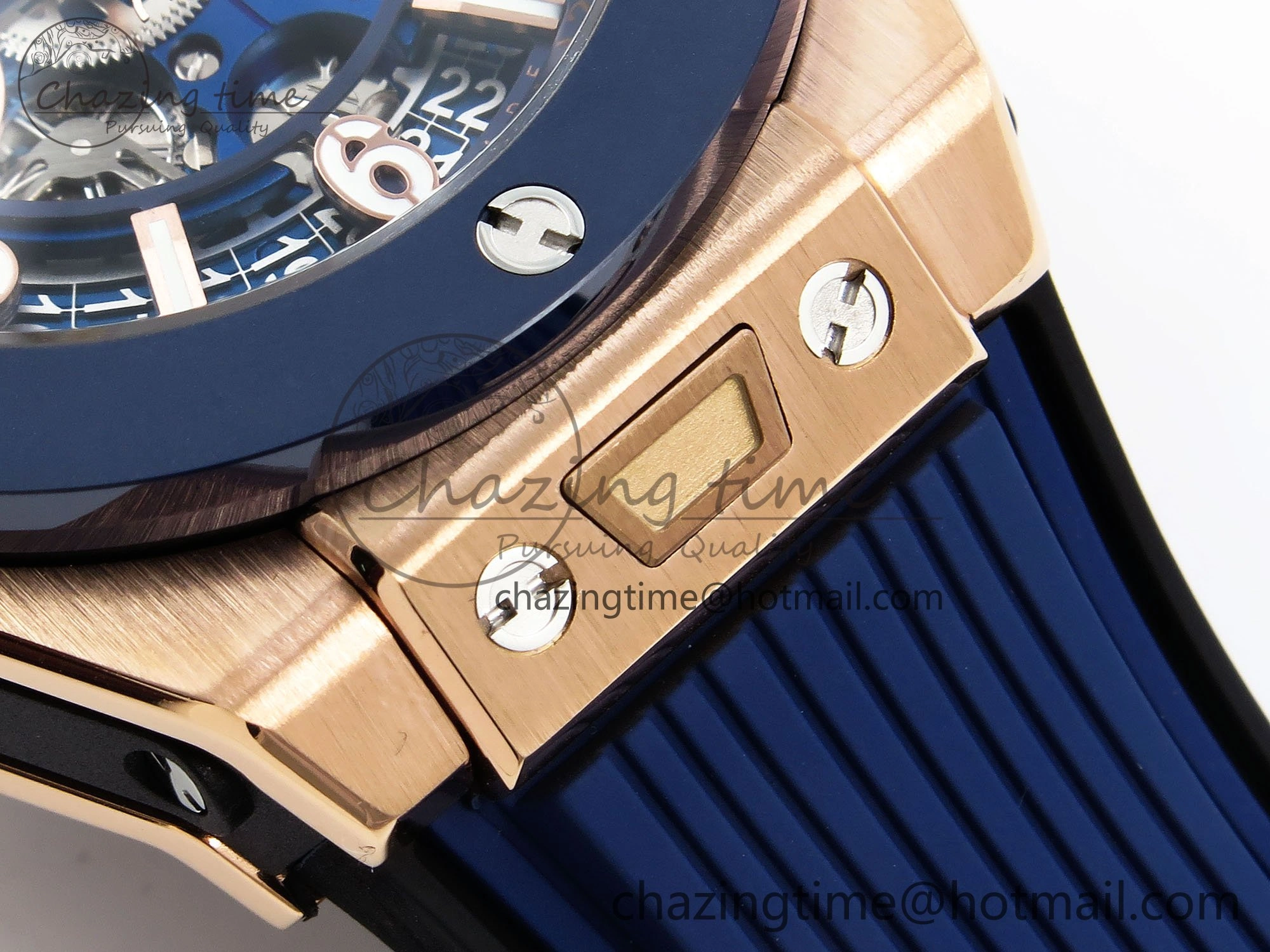 Big Bang Unico 42mm RG BBF 1:1 Best Edition Skeleton Dial Blue Ceramic Bezel on Blue Rubber Strap A1280 V2