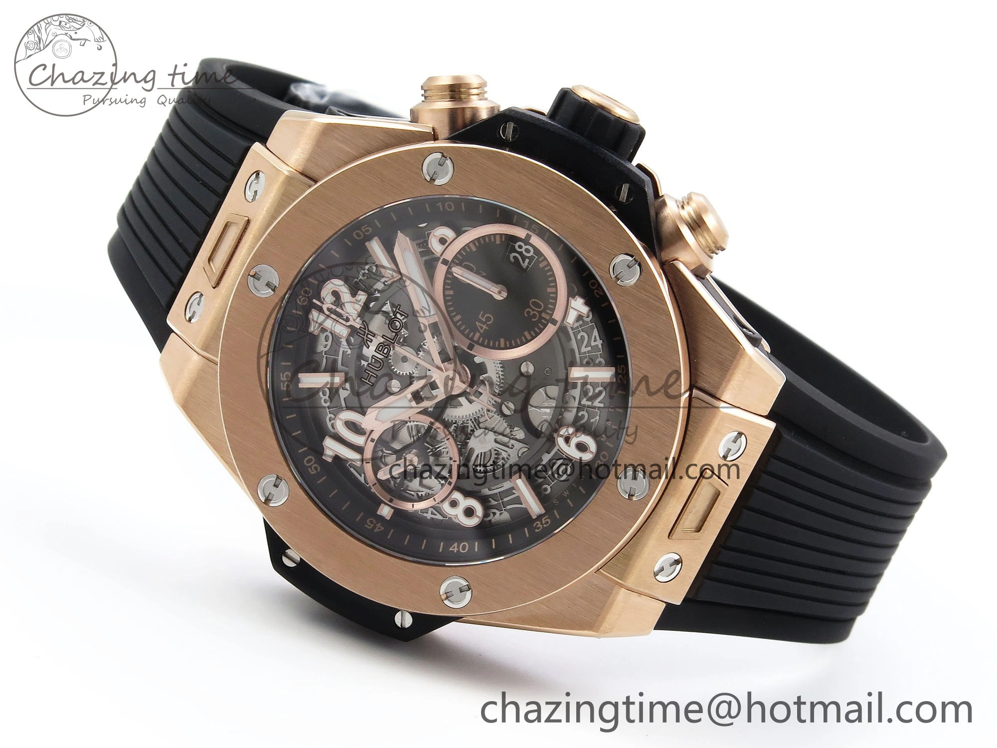 Big Bang Unico 42mm RG BBF 1:1 Best Edition Skeleton Dial on Black Rubber Strap A1280 V2
