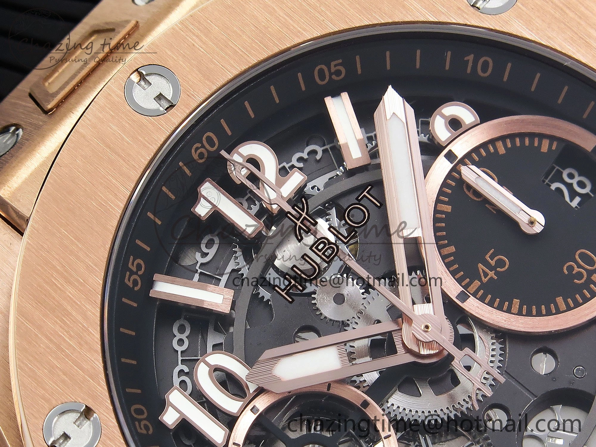 Big Bang Unico 42mm RG BBF 1:1 Best Edition Skeleton Dial on Black Rubber Strap A1280 V2
