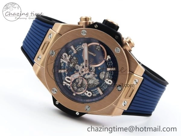 Big Bang Unico 42mm RG BBF 1:1 Best Edition Skeleton Dial on Blue Rubber Strap A1280 V2
