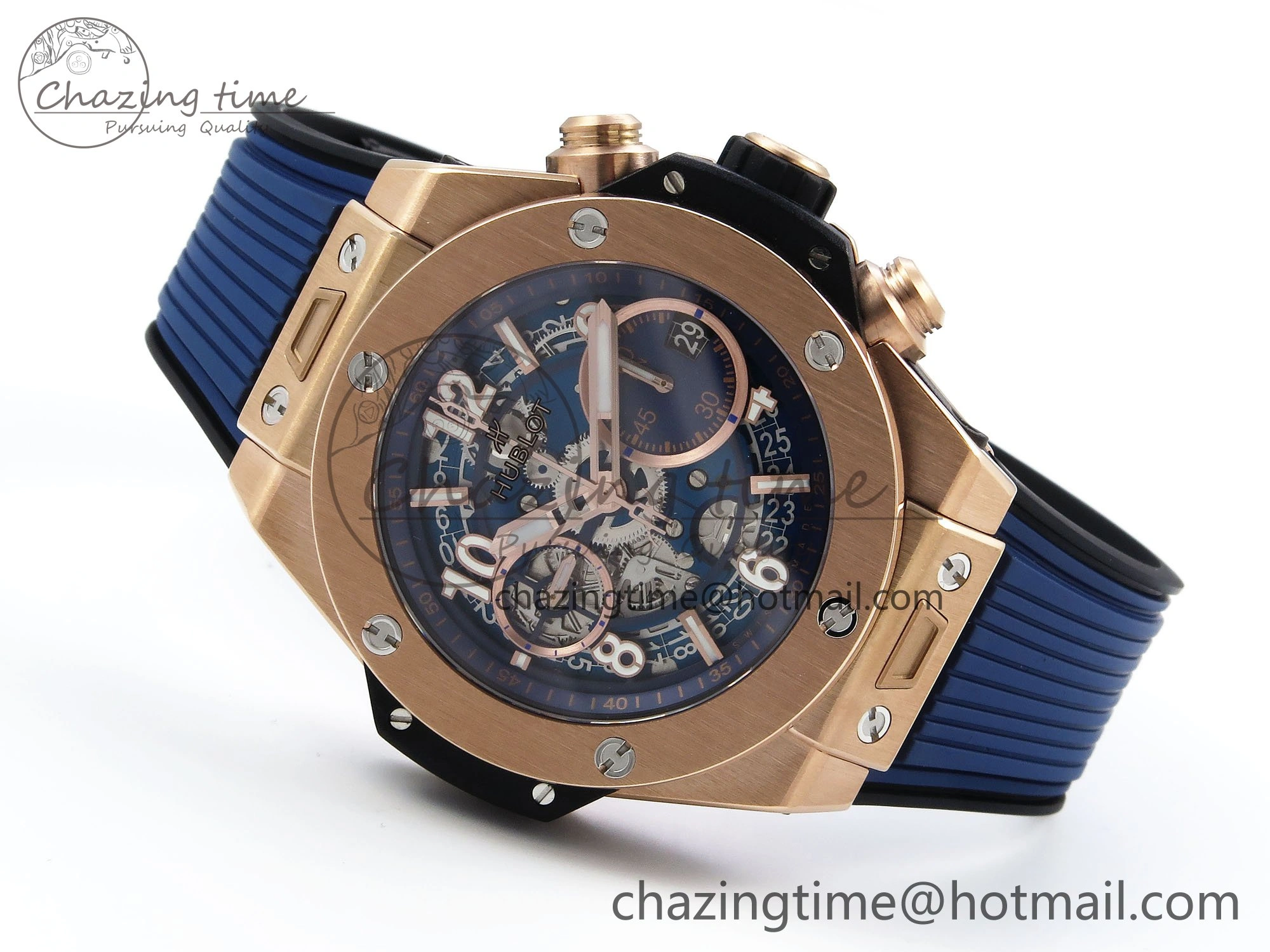 Big Bang Unico 42mm RG BBF 1:1 Best Edition Skeleton Dial on Blue Rubber Strap A1280 V2