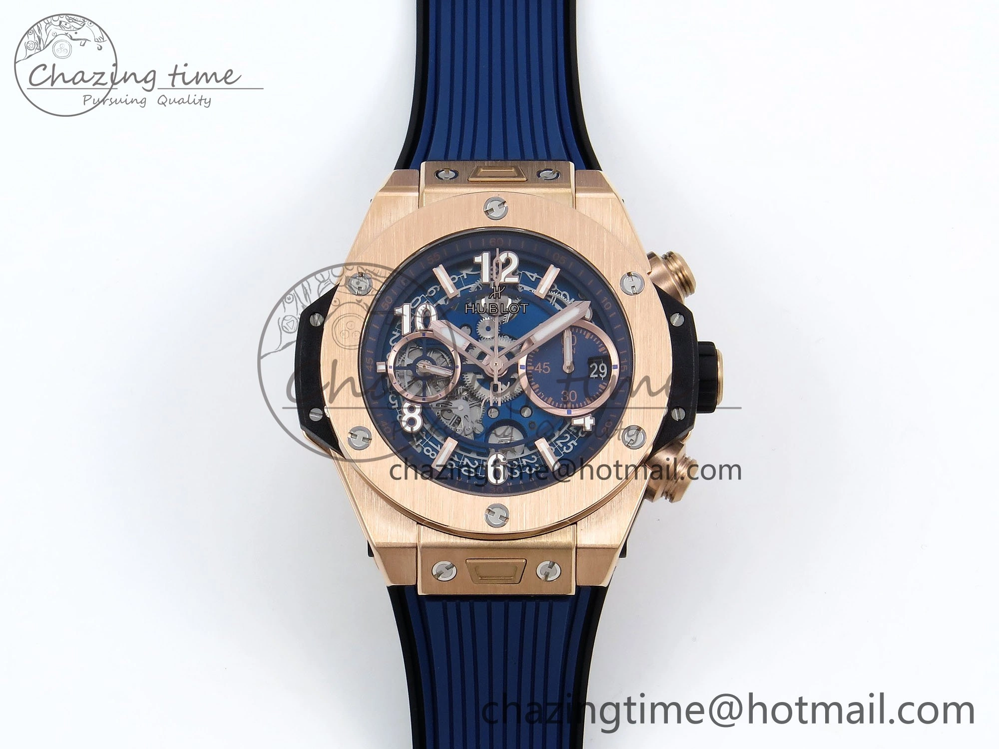 Big Bang Unico 42mm RG BBF 1:1 Best Edition Skeleton Dial on Blue Rubber Strap A1280 V2