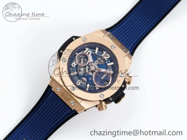Big Bang Unico 42mm RG BBF 1:1 Best Edition Skeleton Dial on Blue Rubber Strap A1280 V2