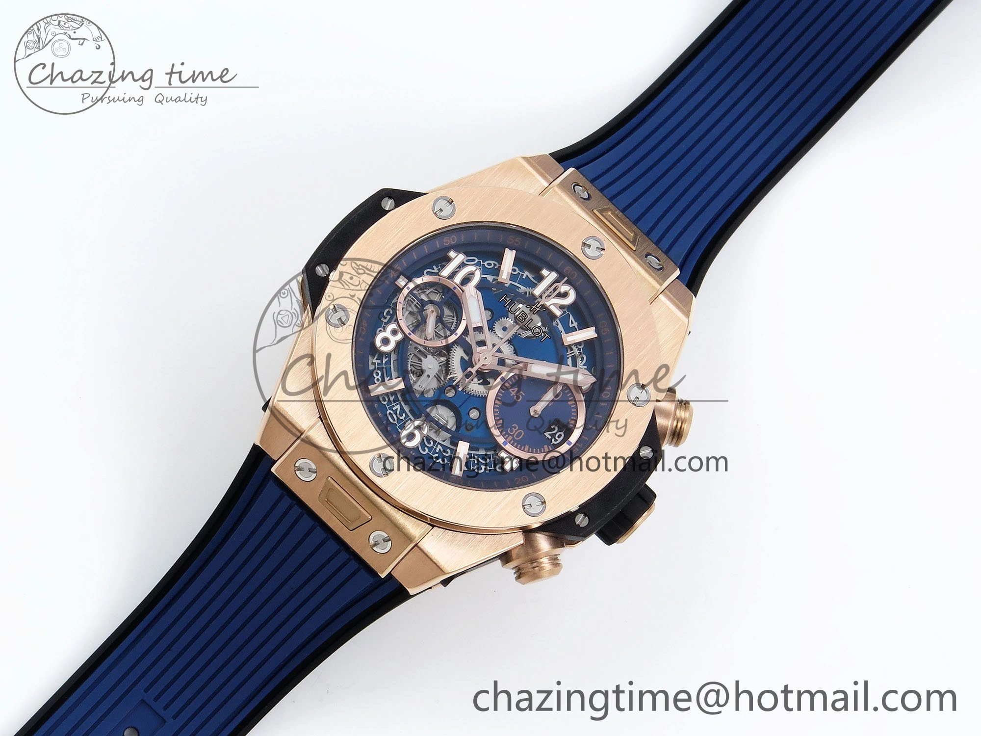 Big Bang Unico 42mm RG BBF 1:1 Best Edition Skeleton Dial on Blue Rubber Strap A1280 V2