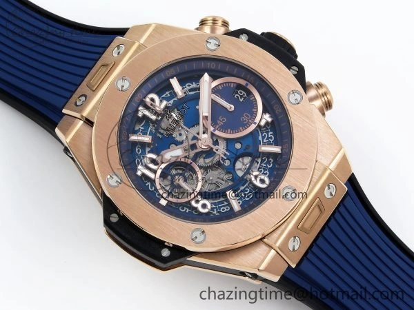 Big Bang Unico 42mm RG BBF 1:1 Best Edition Skeleton Dial on Blue Rubber Strap A1280 V2
