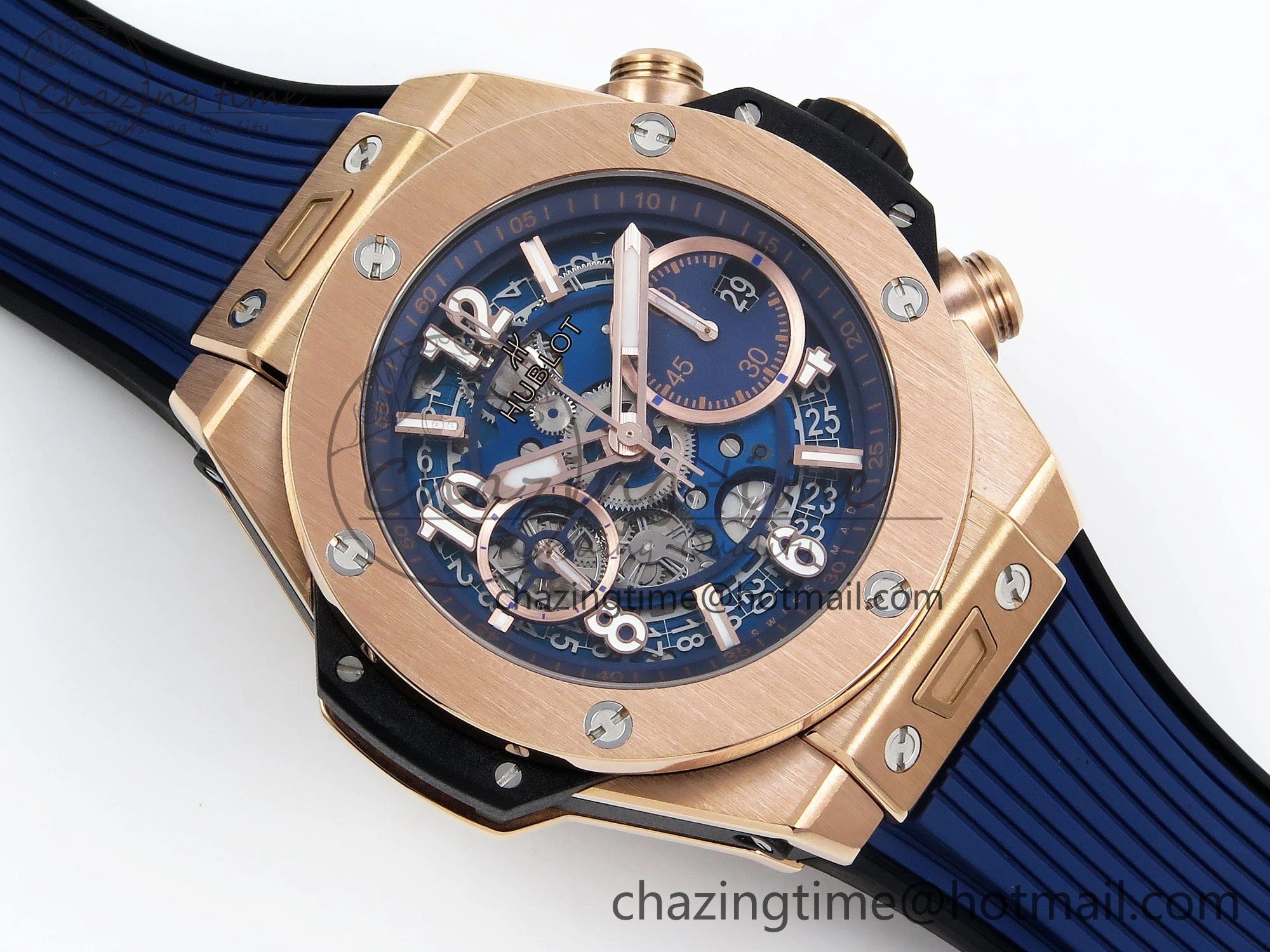 Big Bang Unico 42mm RG BBF 1:1 Best Edition Skeleton Dial on Blue Rubber Strap A1280 V2