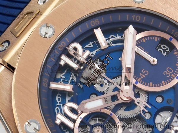 Big Bang Unico 42mm RG BBF 1:1 Best Edition Skeleton Dial on Blue Rubber Strap A1280 V2