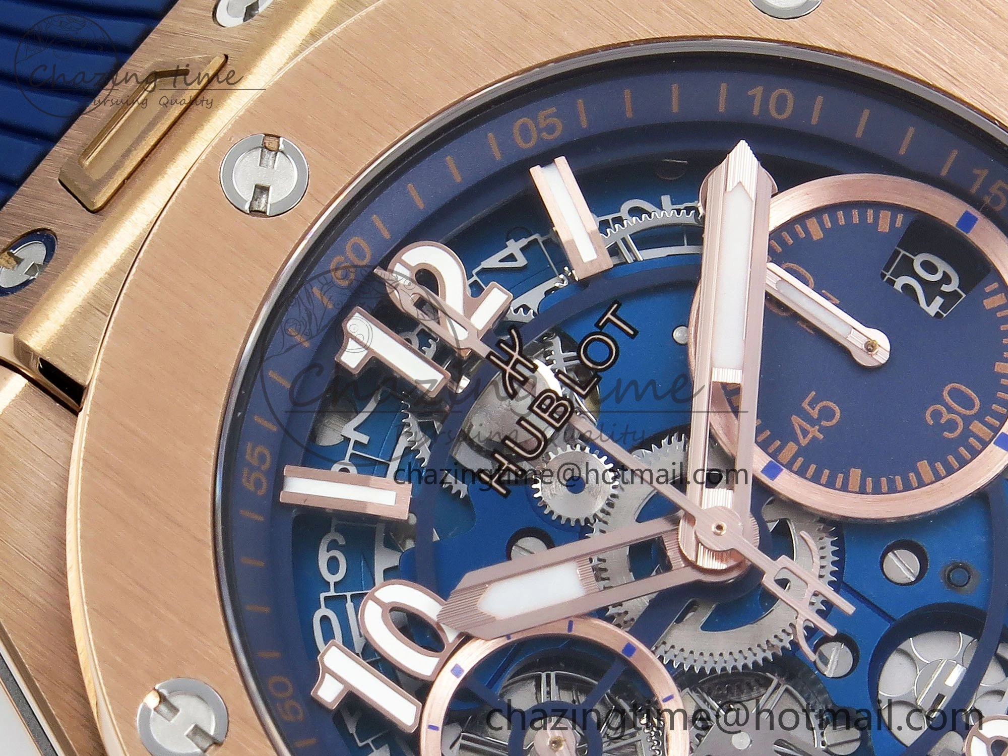 Big Bang Unico 42mm RG BBF 1:1 Best Edition Skeleton Dial on Blue Rubber Strap A1280 V2