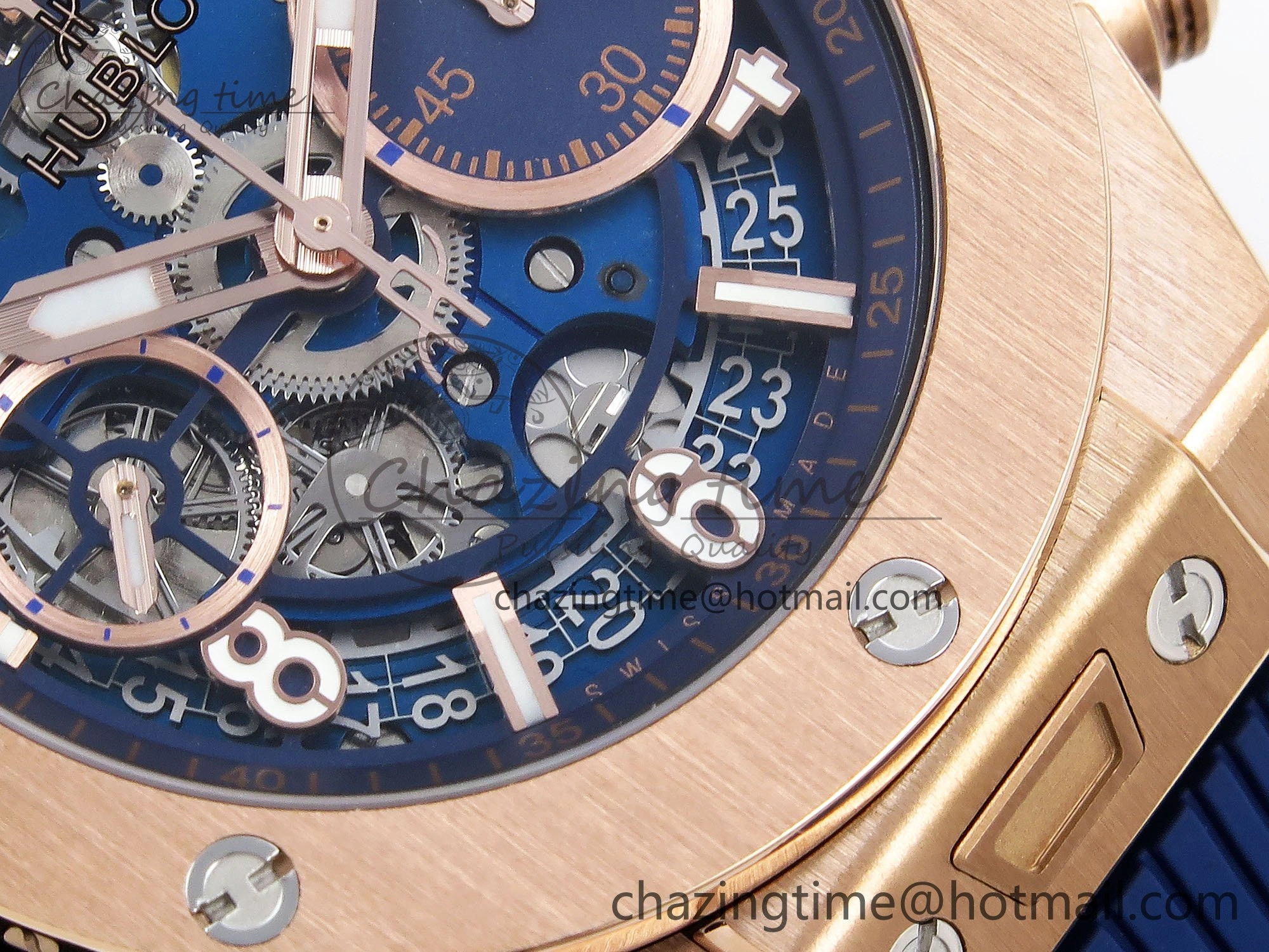 Big Bang Unico 42mm RG BBF 1:1 Best Edition Skeleton Dial on Blue Rubber Strap A1280 V2
