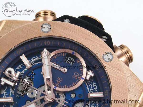 Big Bang Unico 42mm RG BBF 1:1 Best Edition Skeleton Dial on Blue Rubber Strap A1280 V2