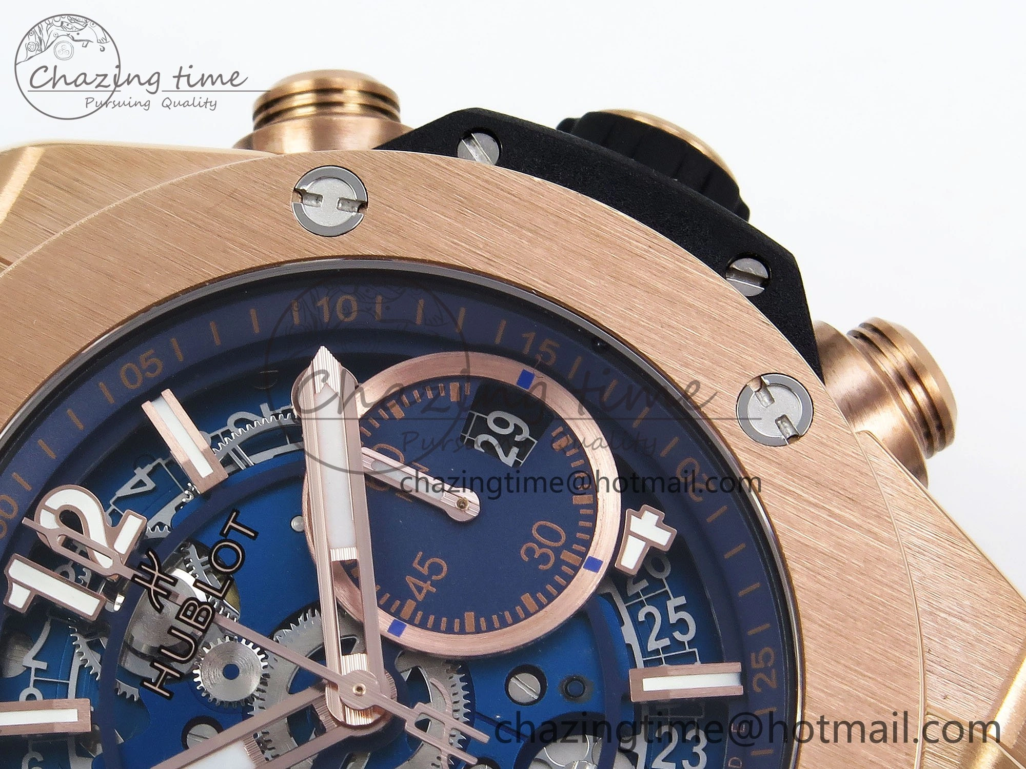 Big Bang Unico 42mm RG BBF 1:1 Best Edition Skeleton Dial on Blue Rubber Strap A1280 V2