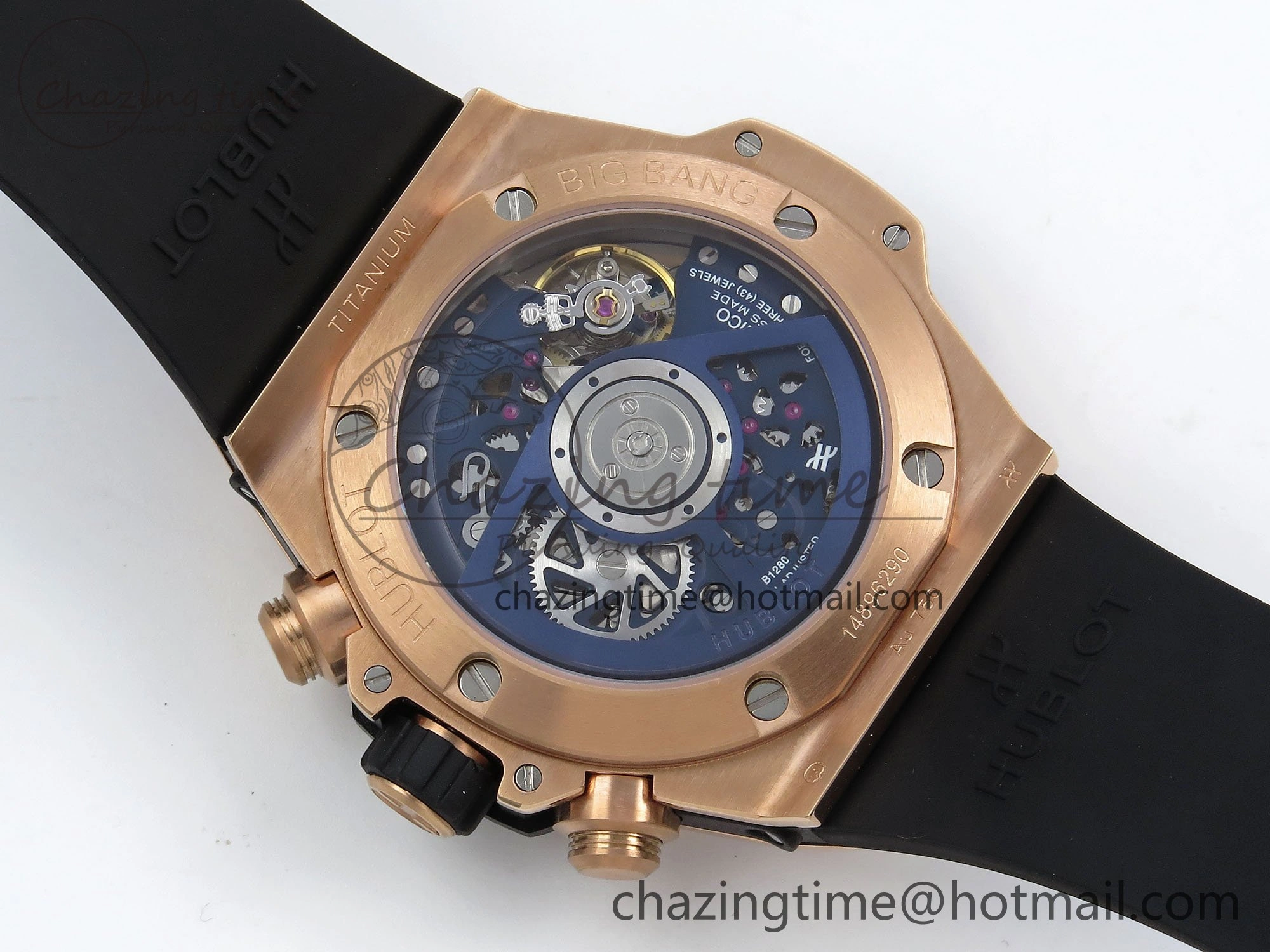 Big Bang Unico 42mm RG BBF 1:1 Best Edition Skeleton Dial on Blue Rubber Strap A1280 V2