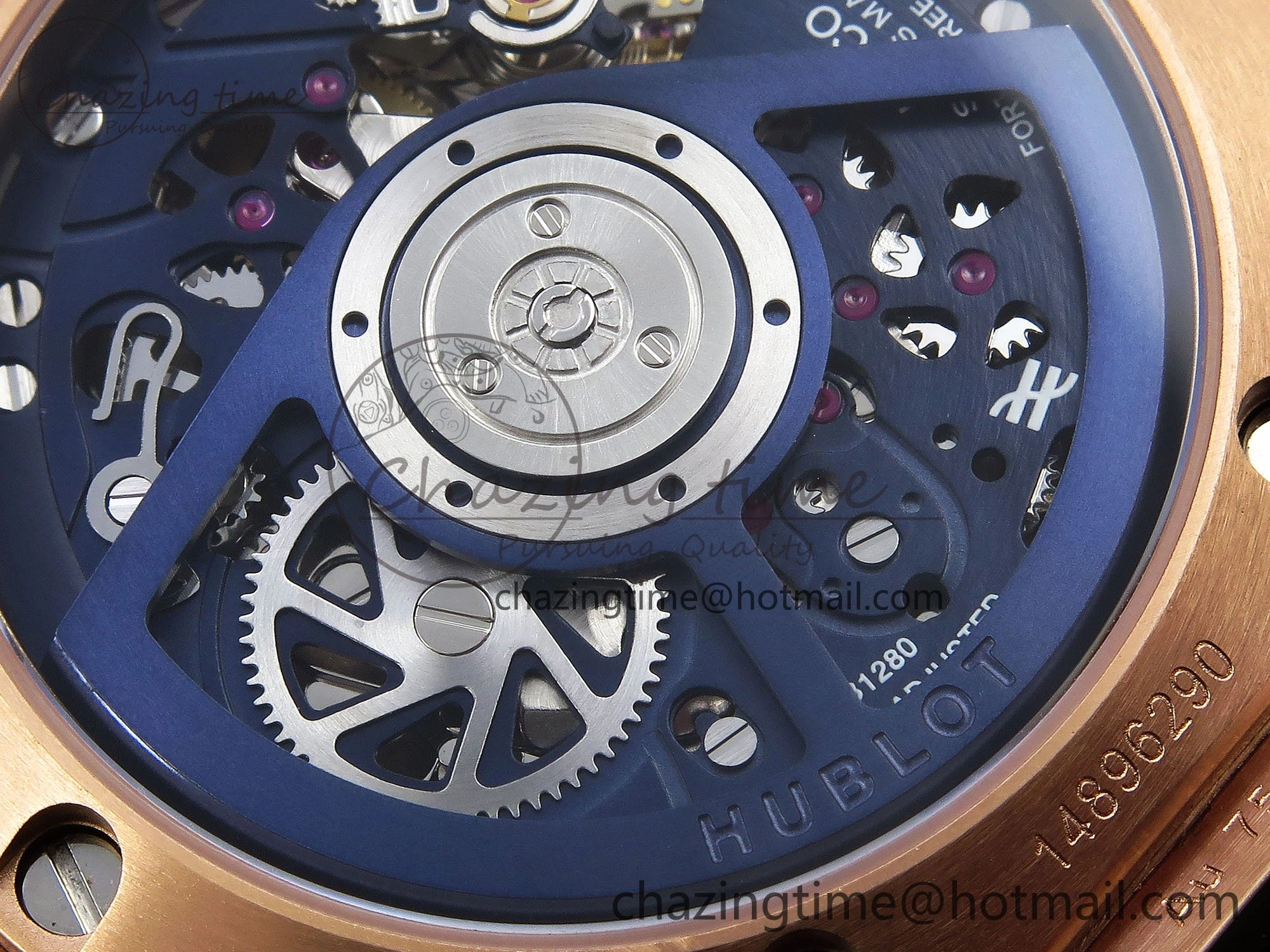 Big Bang Unico 42mm RG BBF 1:1 Best Edition Skeleton Dial on Blue Rubber Strap A1280 V2