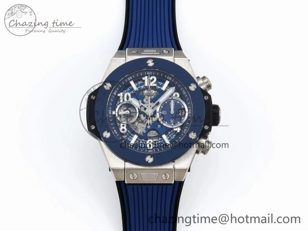 Big Bang Unico 42mm SS BBF 1:1 Best Edition Skeleton Dial Blue Ceramic Bezel on Blue Rubber Strap A1280 V2