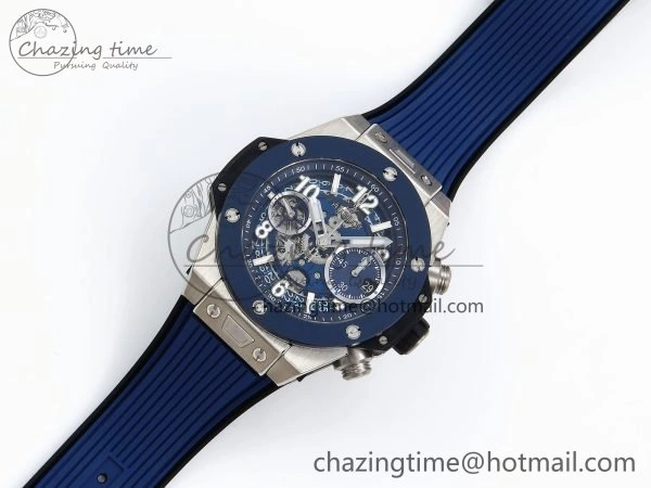 Big Bang Unico 42mm SS BBF 1:1 Best Edition Skeleton Dial Blue Ceramic Bezel on Blue Rubber Strap A1280 V2