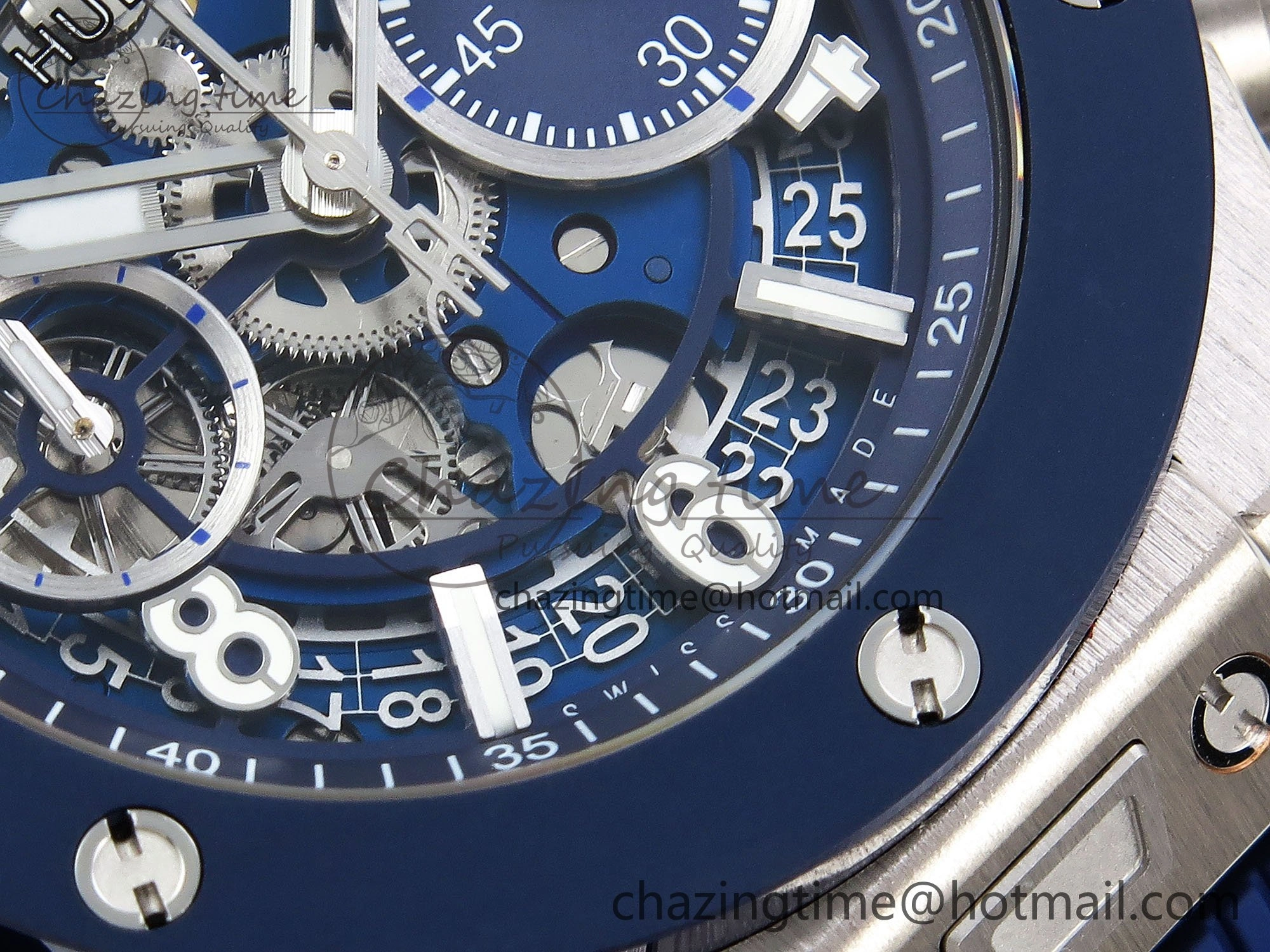 Big Bang Unico 42mm SS BBF 1:1 Best Edition Skeleton Dial Blue Ceramic Bezel on Blue Rubber Strap A1280 V2