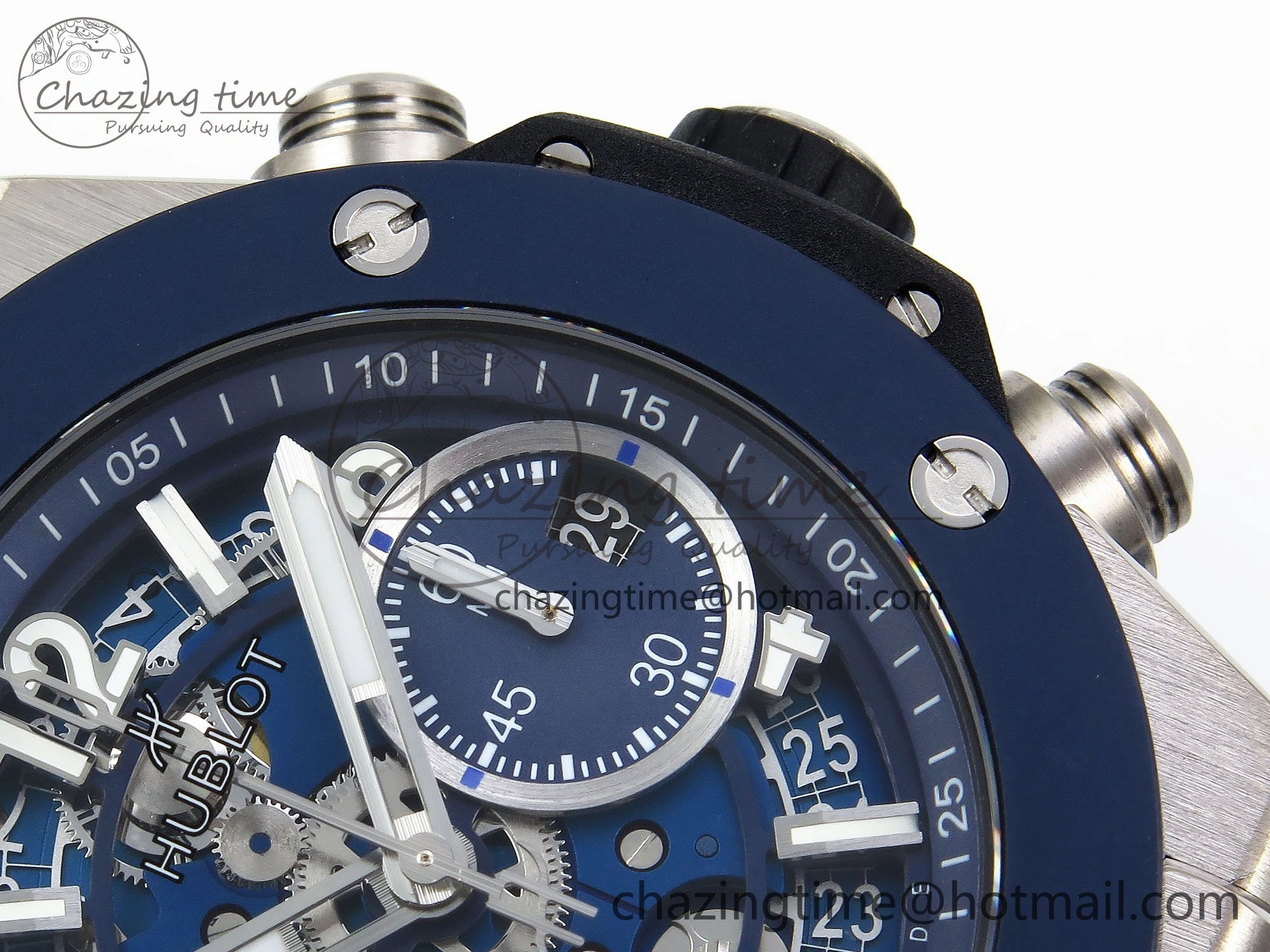 Big Bang Unico 42mm SS BBF 1:1 Best Edition Skeleton Dial Blue Ceramic Bezel on Blue Rubber Strap A1280 V2