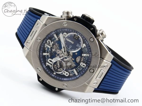 Big Bang Unico 42mm SS BBF 1:1 Best Edition Skeleton Dial on Blue Rubber Strap A1280 V2