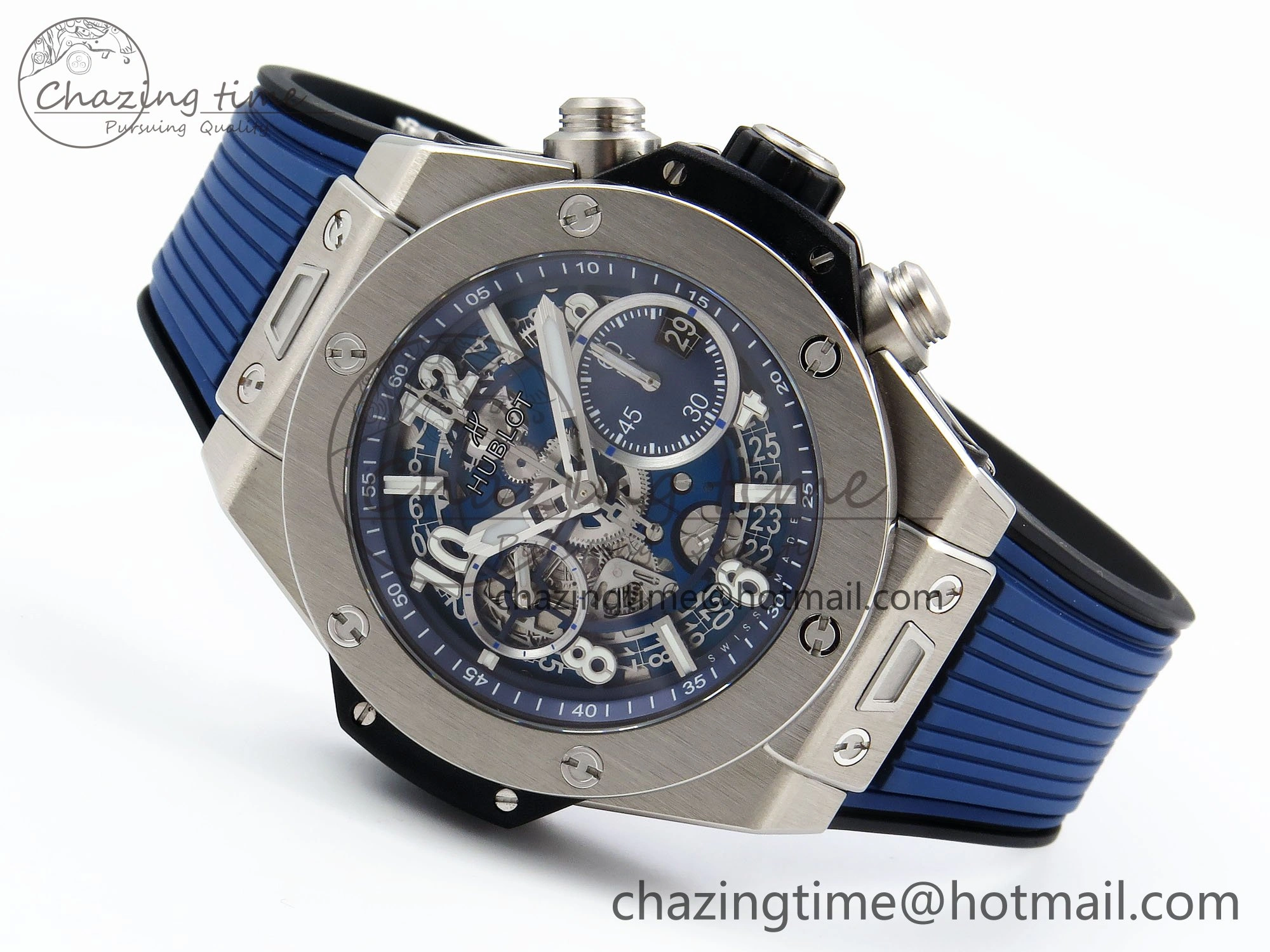 Big Bang Unico 42mm SS BBF 1:1 Best Edition Skeleton Dial on Blue Rubber Strap A1280 V2