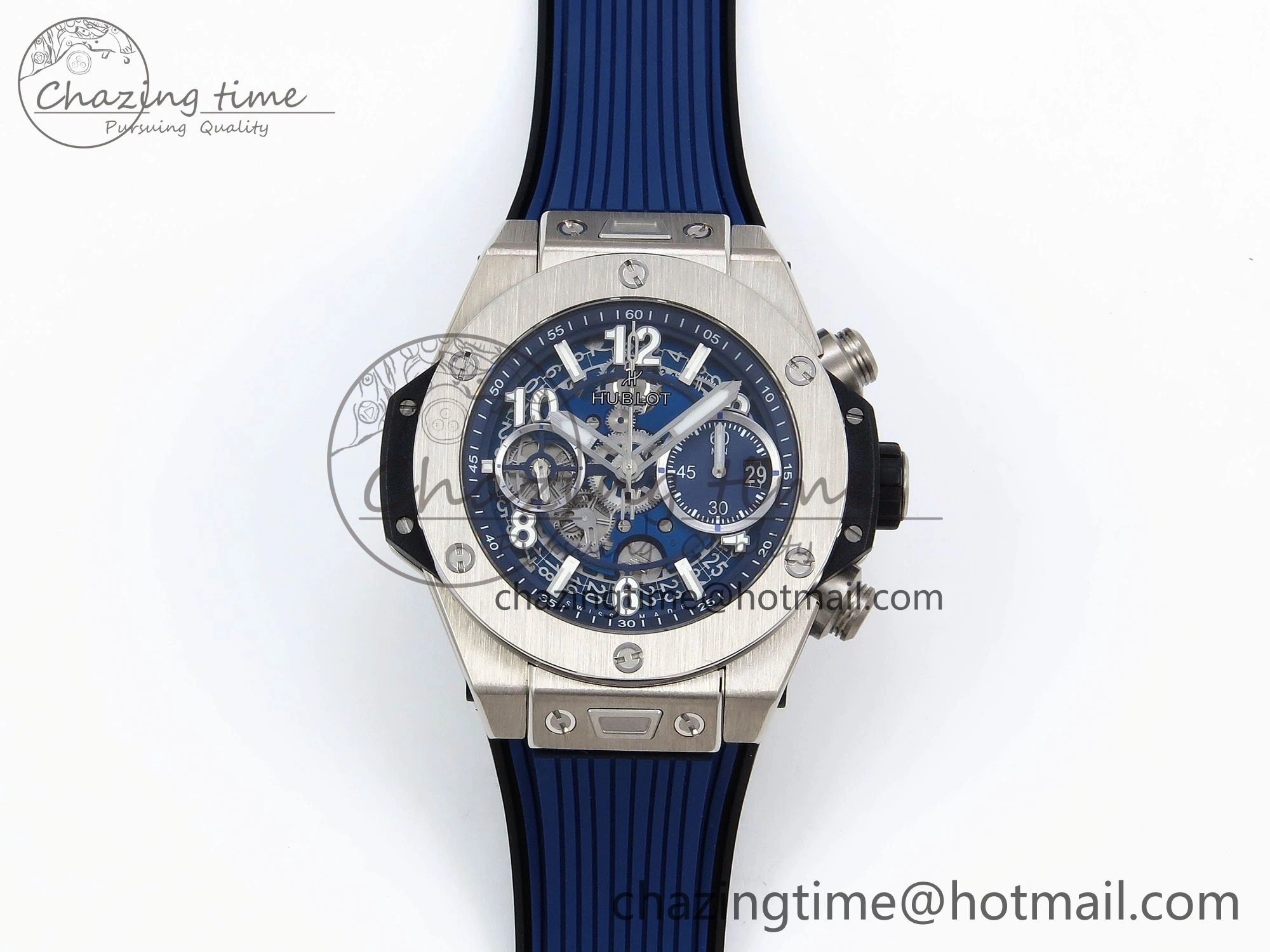 Big Bang Unico 42mm SS BBF 1:1 Best Edition Skeleton Dial on Blue Rubber Strap A1280 V2