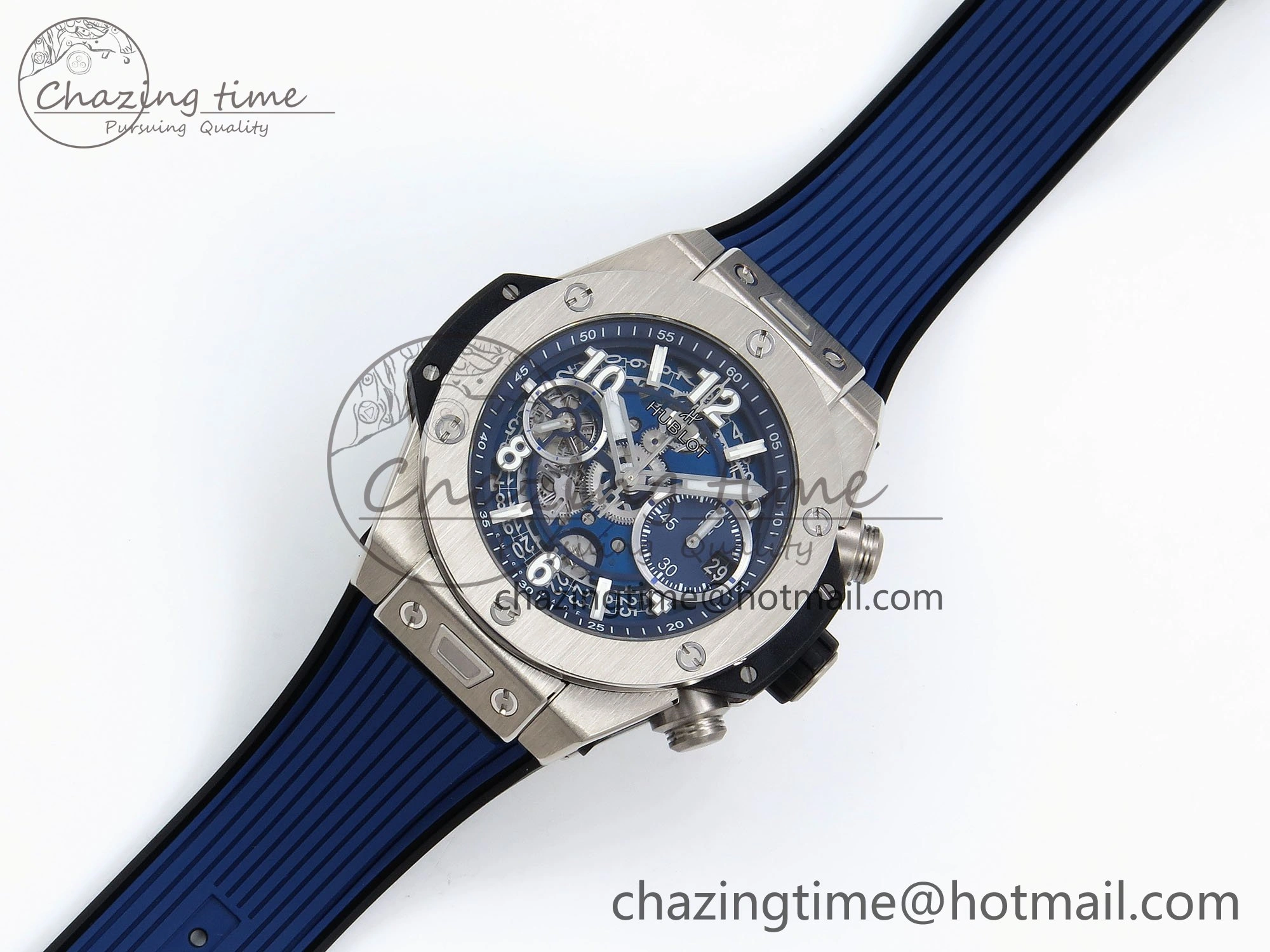 Big Bang Unico 42mm SS BBF 1:1 Best Edition Skeleton Dial on Blue Rubber Strap A1280 V2