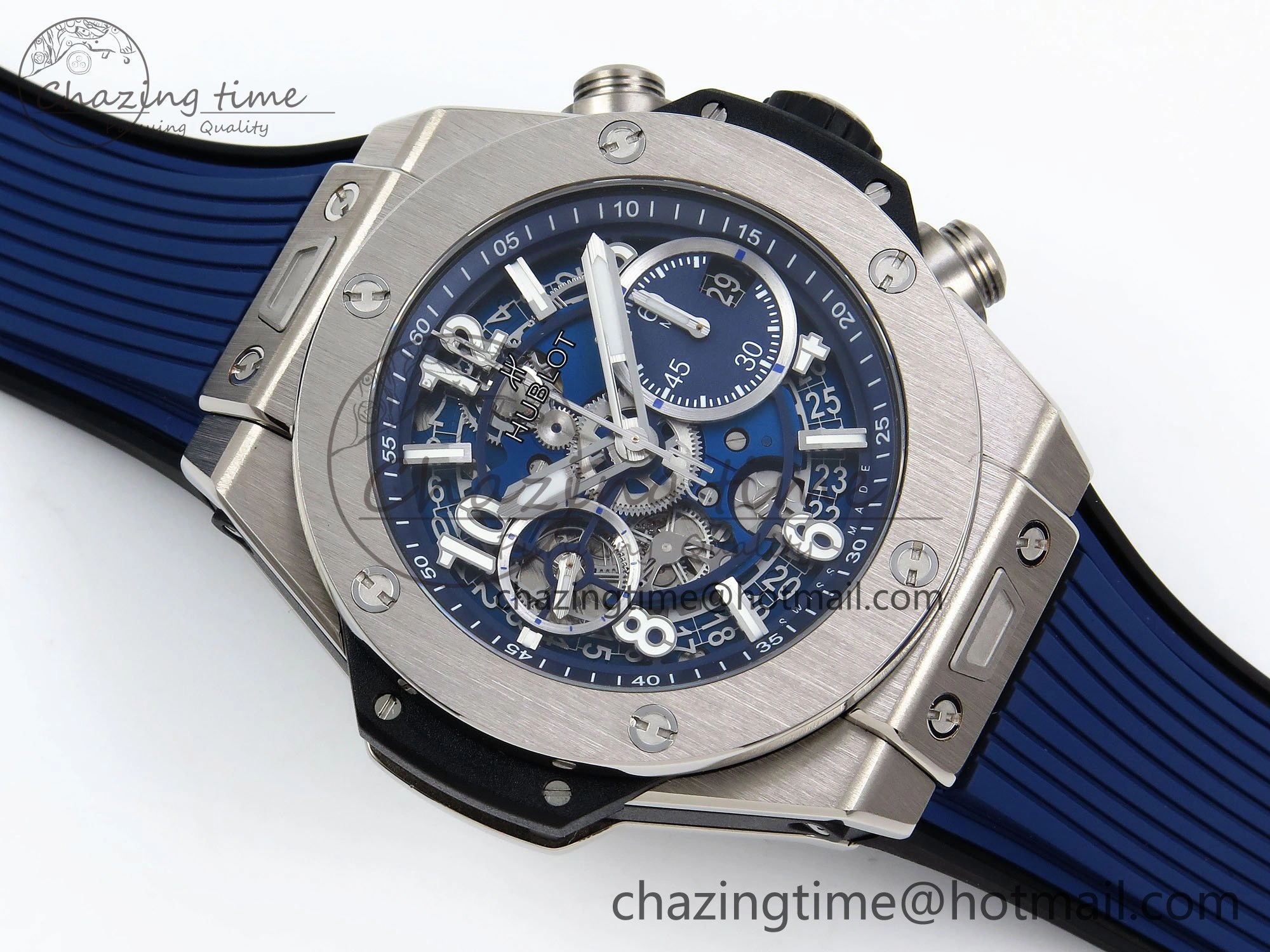 Big Bang Unico 42mm SS BBF 1:1 Best Edition Skeleton Dial on Blue Rubber Strap A1280 V2