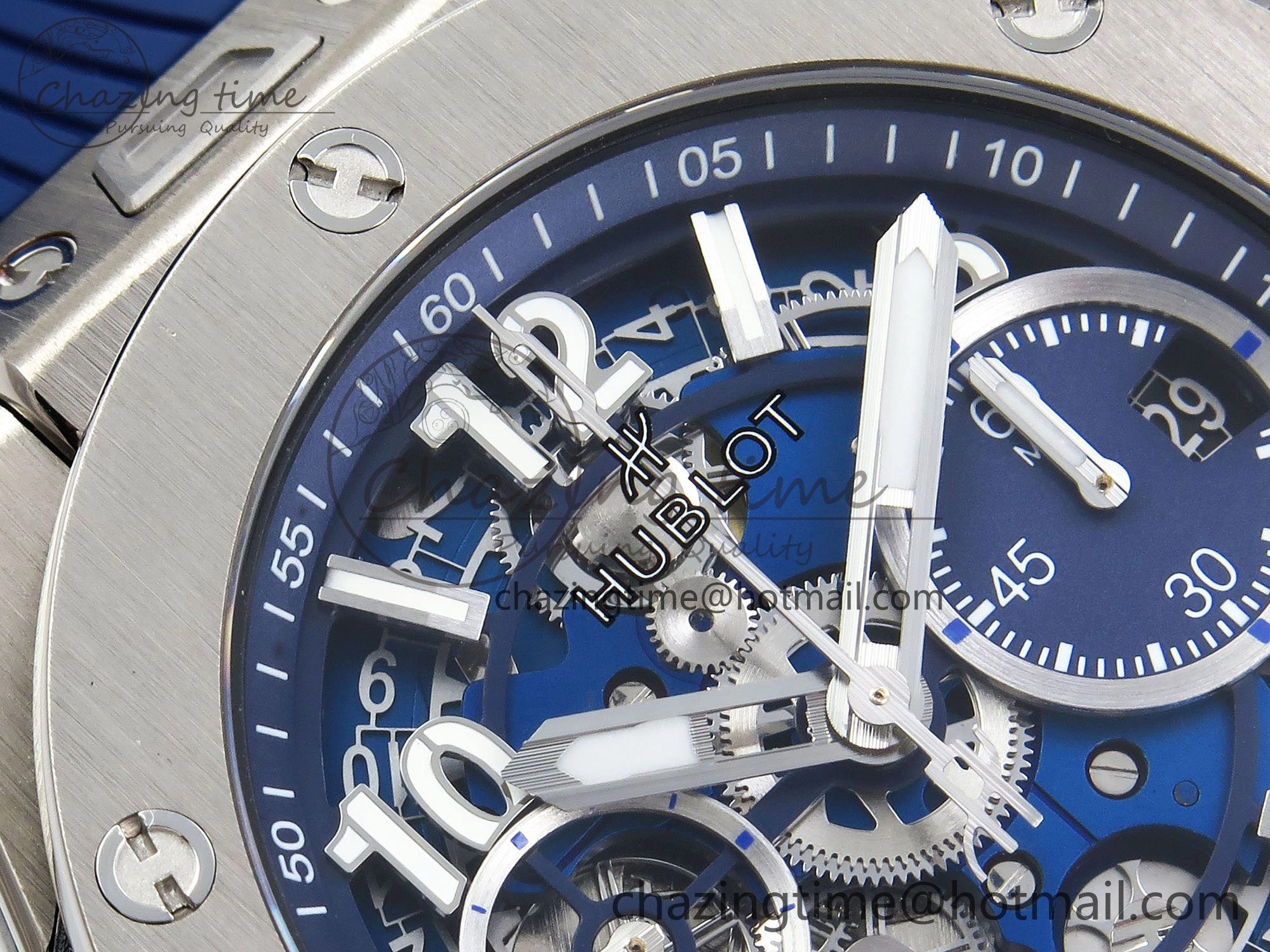 Big Bang Unico 42mm SS BBF 1:1 Best Edition Skeleton Dial on Blue Rubber Strap A1280 V2