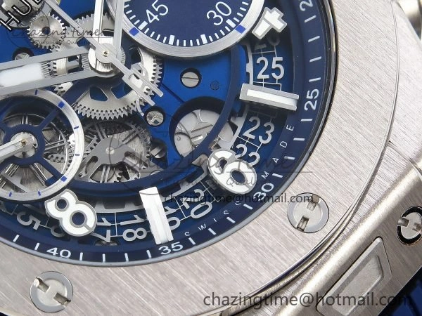 Big Bang Unico 42mm SS BBF 1:1 Best Edition Skeleton Dial on Blue Rubber Strap A1280 V2