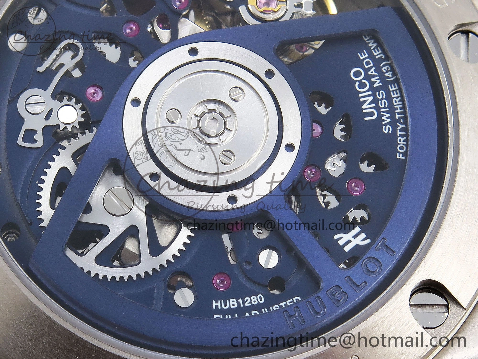 Big Bang Unico 42mm SS BBF 1:1 Best Edition Skeleton Dial on Blue Rubber Strap A1280 V2