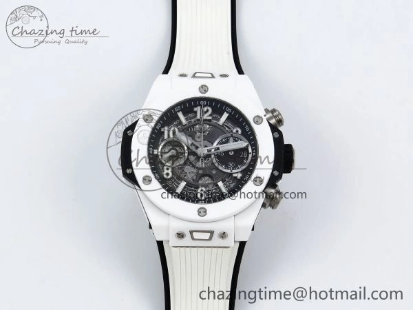 Big Bang Unico 42mm White Ceramic BBF 1:1 Best Edition Skeleton Dial on White Rubber Strap A1280 V2