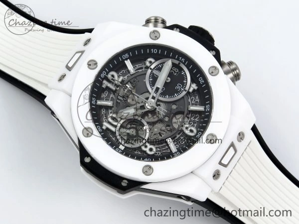 Big Bang Unico 42mm White Ceramic BBF 1:1 Best Edition Skeleton Dial on White Rubber Strap A1280 V2
