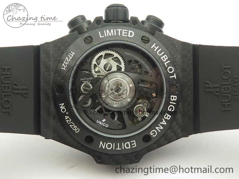 Big Bang Unico 45.5mm Carbon 3AF Best Edition Black Skeleton Dial On Rubber Strap A7750