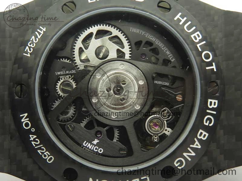 Big Bang Unico 45.5mm Carbon 3AF Best Edition Black Skeleton Dial On Rubber Strap A7750