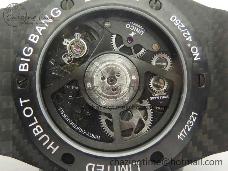 Big Bang Unico 45.5mm Carbon 3AF Best Edition Black Skeleton Dial On Rubber Strap A7750