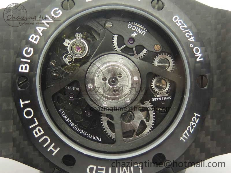 Big Bang Unico 45.5mm Carbon 3AF Best Edition Black Skeleton Dial On Rubber Strap A7750
