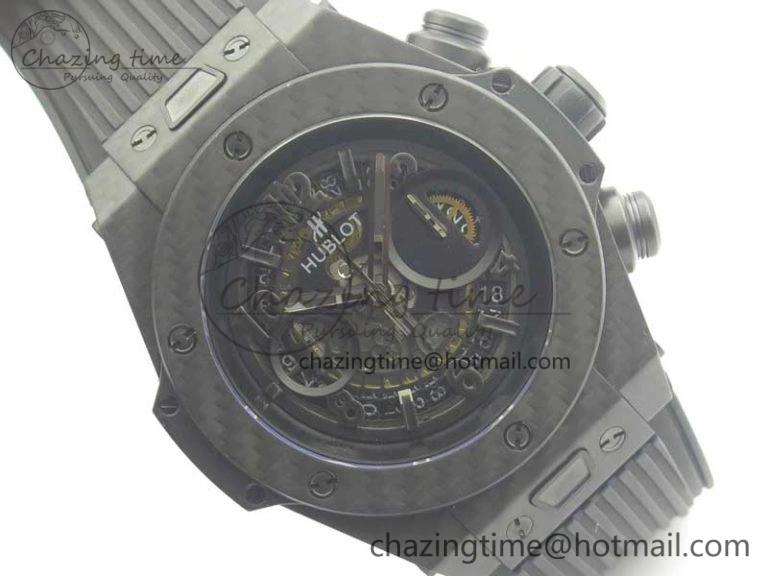 Big Bang Unico 45.5mm Carbon 3AF Best Edition Black Skeleton Dial On Rubber Strap A7750