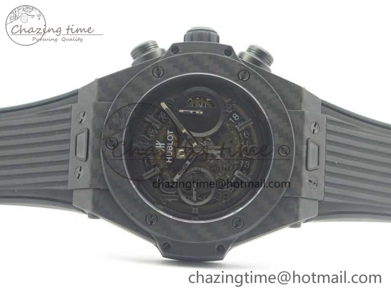 Big Bang Unico 45.5mm Carbon 3AF Best Edition Black Skeleton Dial On Rubber Strap A7750