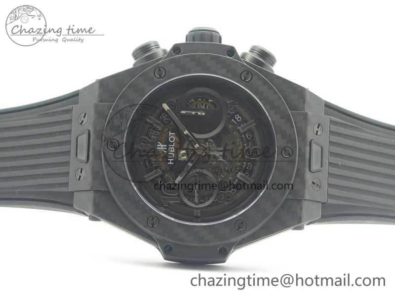 Big Bang Unico 45.5mm Carbon 3AF Best Edition Black Skeleton Dial On Rubber Strap A7750