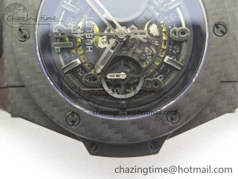 Big Bang Unico 45.5mm Carbon 3AF Best Edition Black Skeleton Dial On Rubber Strap A7750