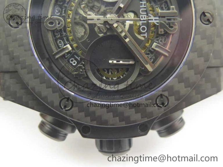 Big Bang Unico 45.5mm Carbon 3AF Best Edition Black Skeleton Dial On Rubber Strap A7750