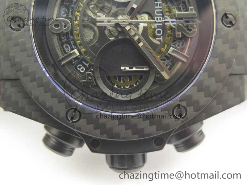 Big Bang Unico 45.5mm Carbon 3AF Best Edition Black Skeleton Dial On Rubber Strap A7750