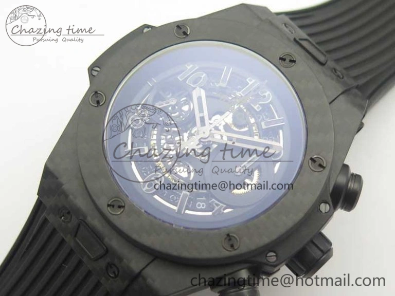 Big Bang Unico 45.5mm Carbon 3AF Best Edition Black Skeleton Dial On Rubber Strap A7750