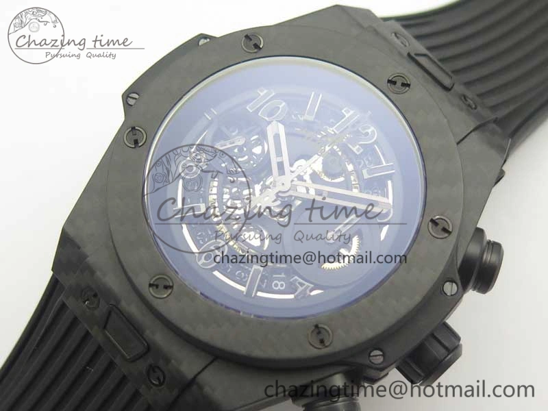 Big Bang Unico 45.5mm Carbon 3AF Best Edition Black Skeleton Dial On Rubber Strap A7750