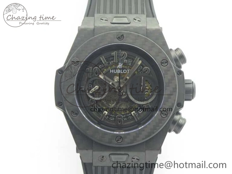 Big Bang Unico 45.5mm Carbon 3AF Best Edition Black Skeleton Dial On Rubber Strap A7750