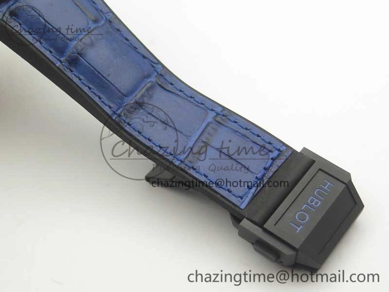 Big Bang Unico 45.5mm DLC 3AF Best Edition Blue Skeleton Dial On Blue Gummy Strap A7750