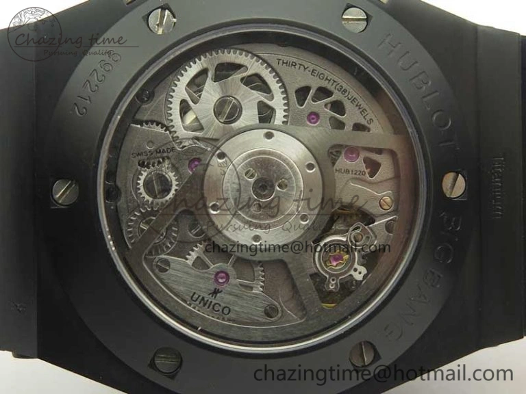 Big Bang Unico 45.5mm DLC 3AF Best Edition Gray Skeleton Dial On Red Rubber Strap A7750